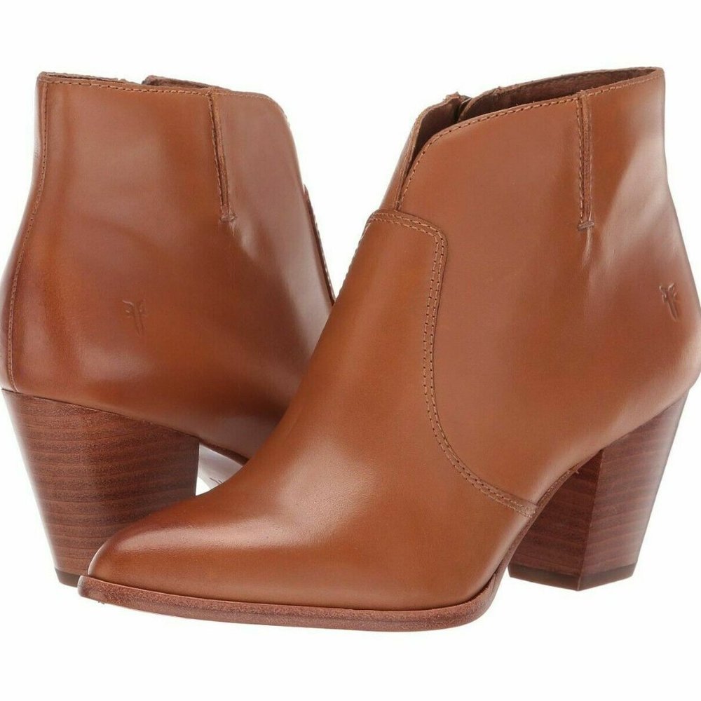 Frye Jennifer Cognac Leather Booties Short Ankle Boots Shoes
